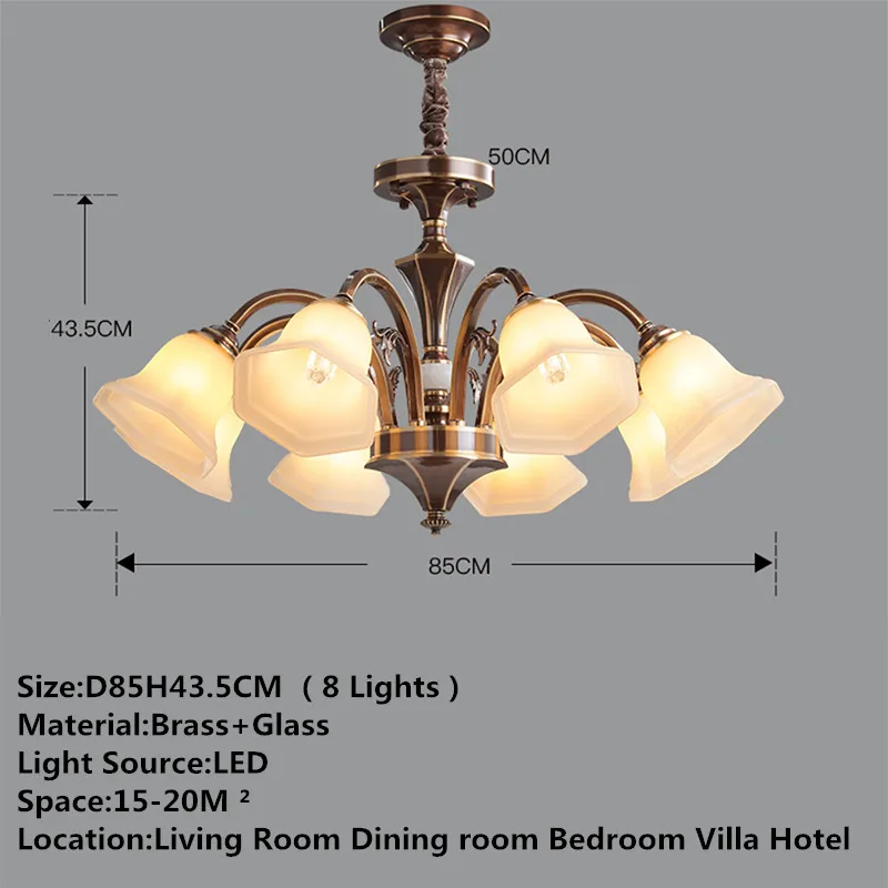 OUFULA American Brass Pendent Lamp European Luxurious Living Room Dining Room Bedroom Villa Hotel Sample Room Chandelier