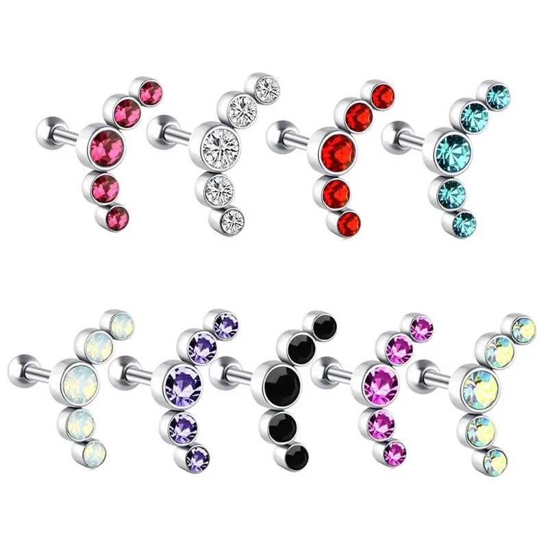 1PCS Crystal Cartilage Piercing Helix Earring Stud Barbell Stainless Steel Tragus Stud Earrings Cluster Daith Jewelry For Women