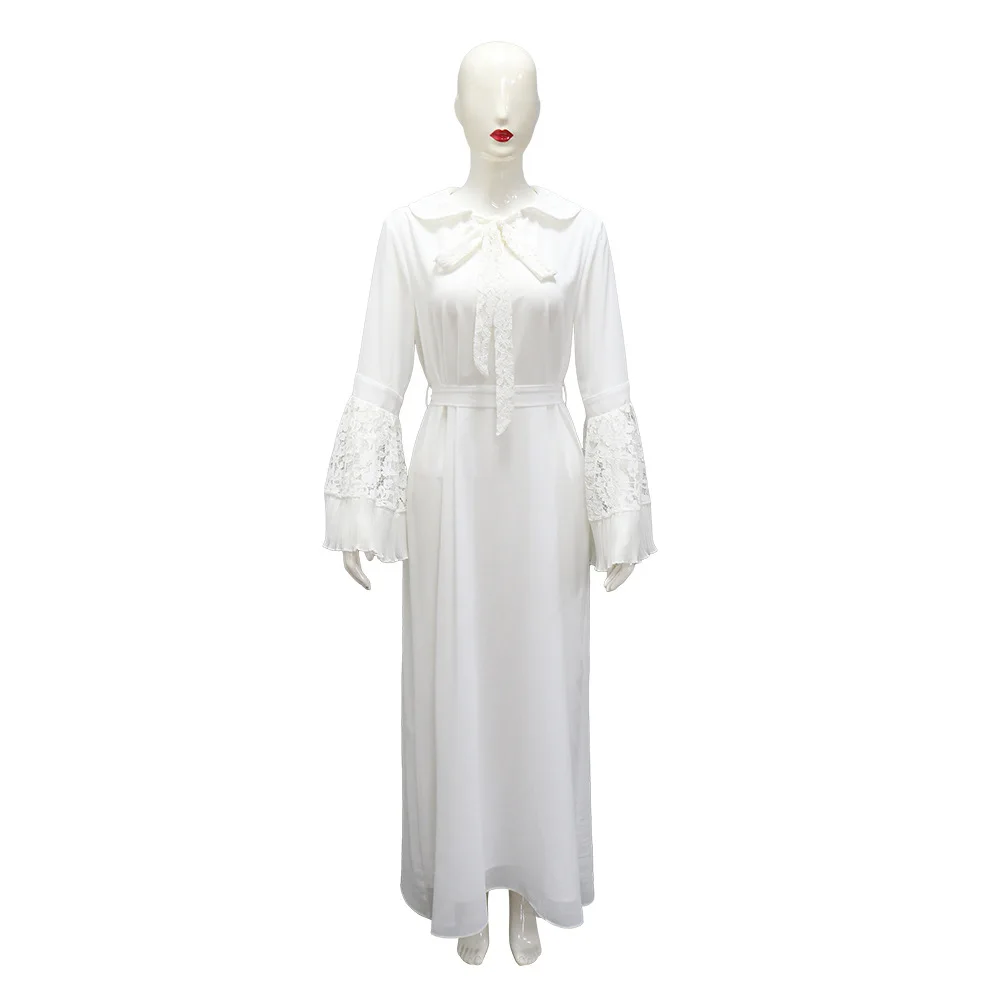 

2026 Muslim White Evening Dresses for Women Lace Flare Sleeve Party Prom Gown Dubai Abaya Turkey Kaftan Islam Jalabiya Vestidos