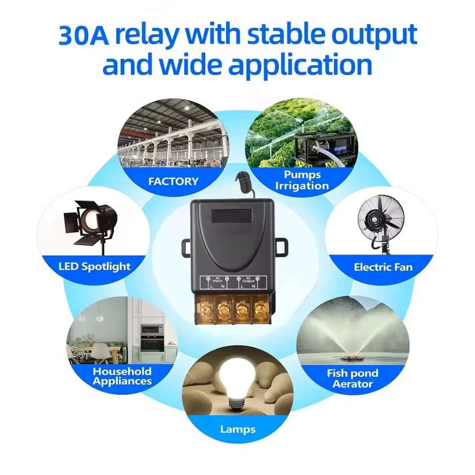 AC220V 433Mhz مفتاح التحكم عن بعد 30A Hign الطاقة على إيقاف جهاز إرسال التحكم عن بعد لمحرك مضخة المياه LED/الأجهزة الكهربائية