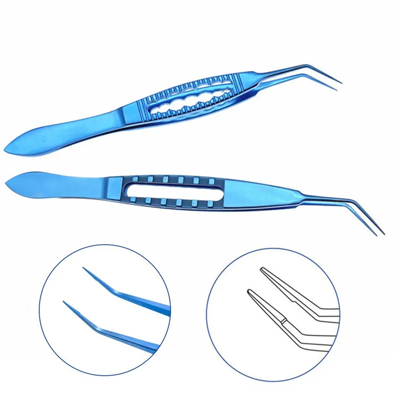 Ophthalmic micro tweezers Toothless Forceps with Flat Handle Tweezers tool Angled Tips Titanium microsurgical instruments