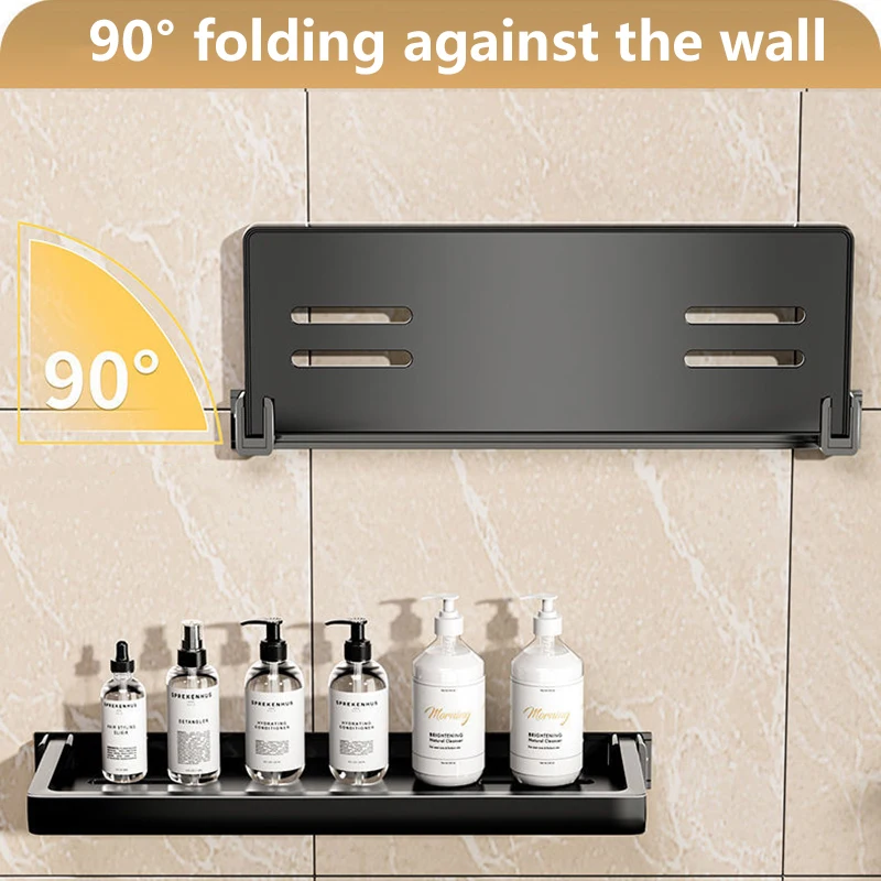 Foldable Wall Shelf Wall-Mounted Kitchen Storage Rack Punch-Free Bathroom Toiletries Cosmetics Storage Organizers Shelves