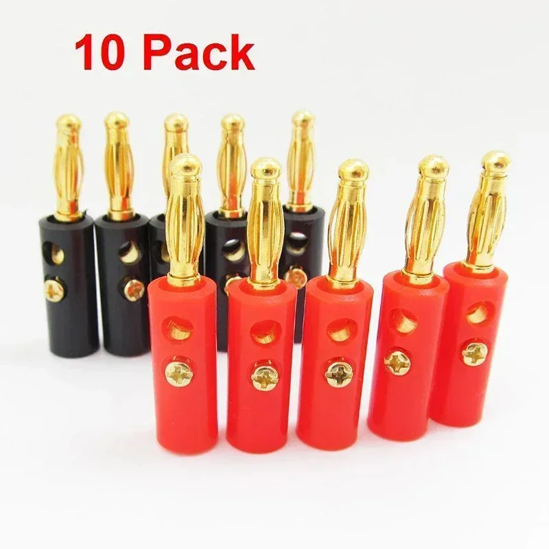10 Pcs 4mm Audio Speaker Screw Banana Gold Plate Plugs Connectors Audio Speaker Wire Cable Screw Banana Lantern Plug