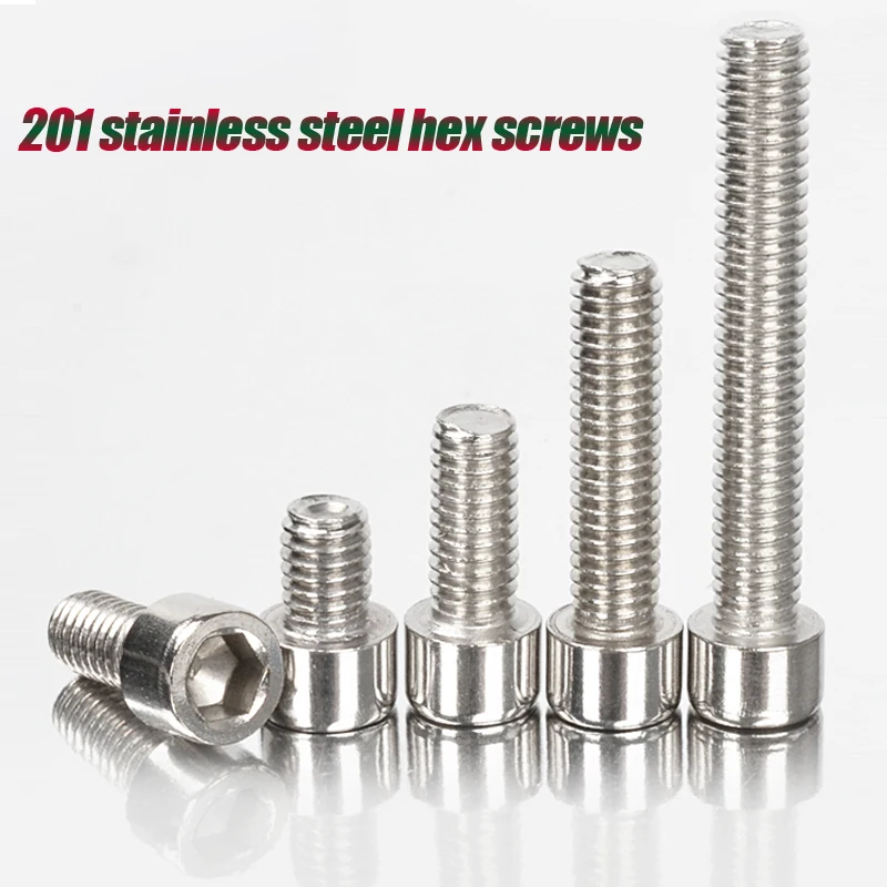 201 Stainless Steel M3 M4 M5 M6 M8 M10 Allen Hex Socket Head Screw Bolt Fastener DIN933 Cup Head Extended Hexagonal Bolt