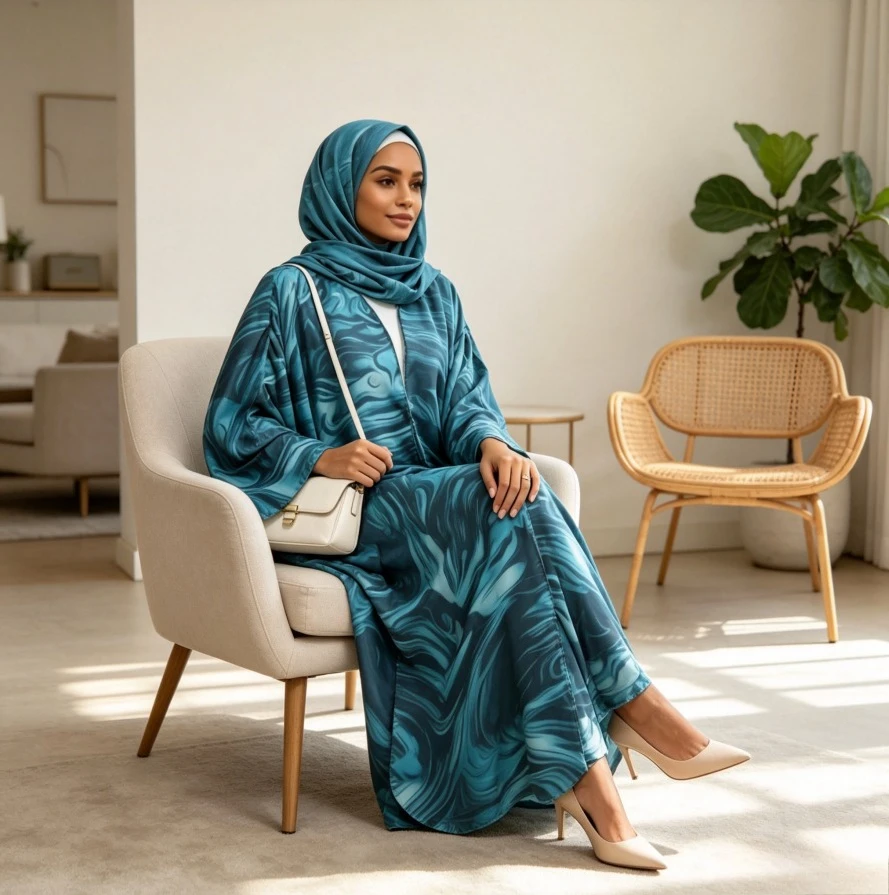 Women 2 Piece Set Set Muslim Eid Abaya Scarf Vestidos Print Open Dress Cardigan Ramadan Jalabiya Morocco Dubai Kaftan Long Robe