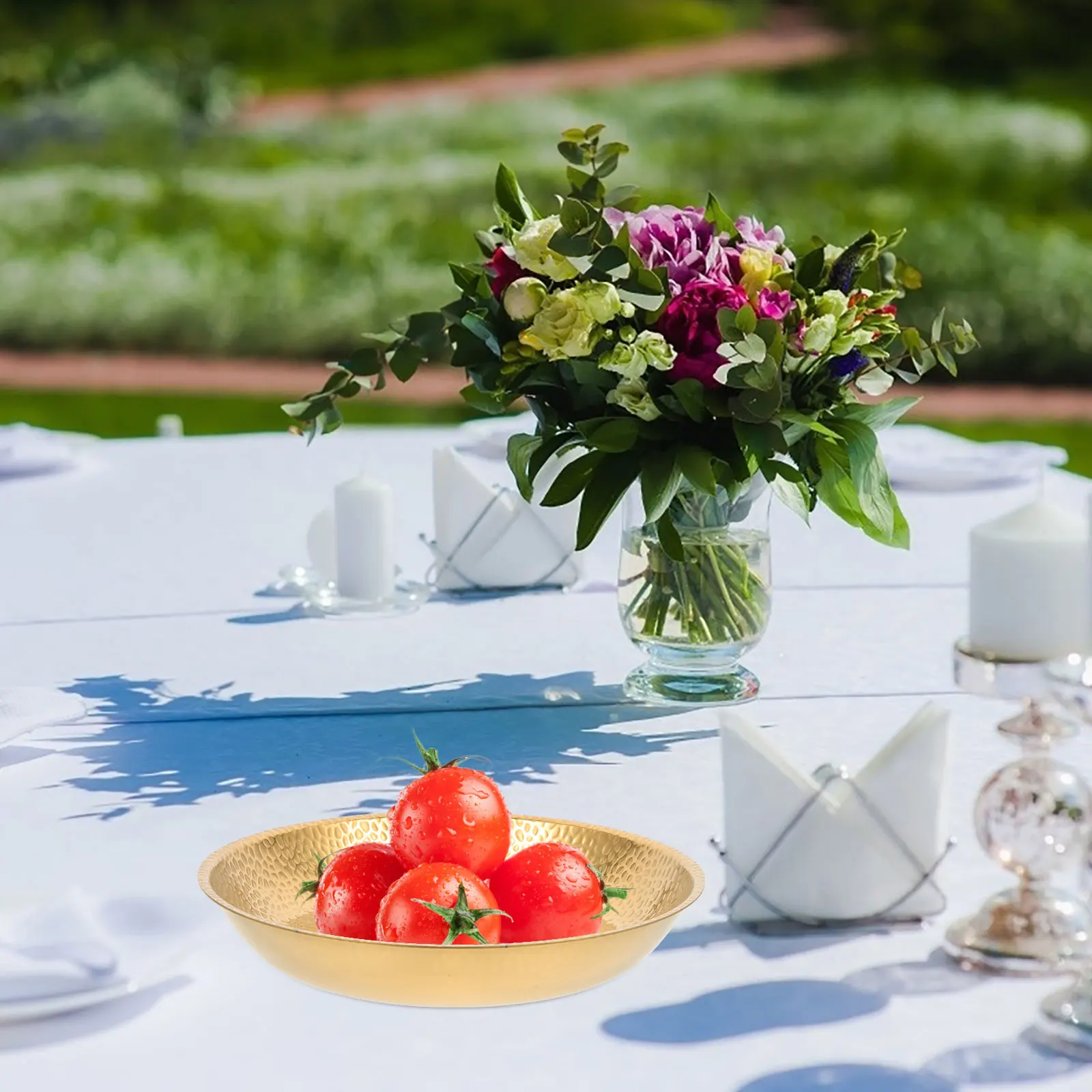 

Stainless Steel Tray BBQ Plate Outdoor Tableware Dinner Dish Vintage Metal Round Serving Plate Reusable for Picnic