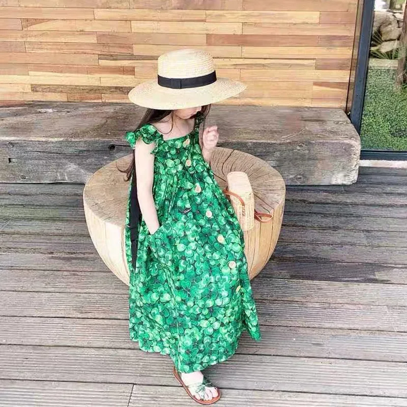 Children's Long Dress Summer Girls Flounced Sleeve Dress Children Shirt3-8One-Piece Delivery for Children's Clothing