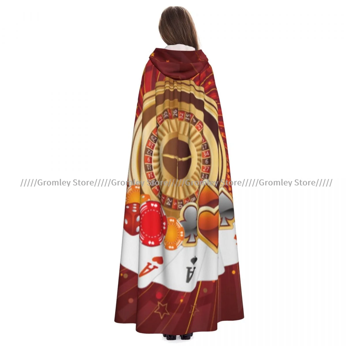 Witch Long Hooded Robe Casino Poker Background Halloween Cloak Cosplay Costumes for Adult