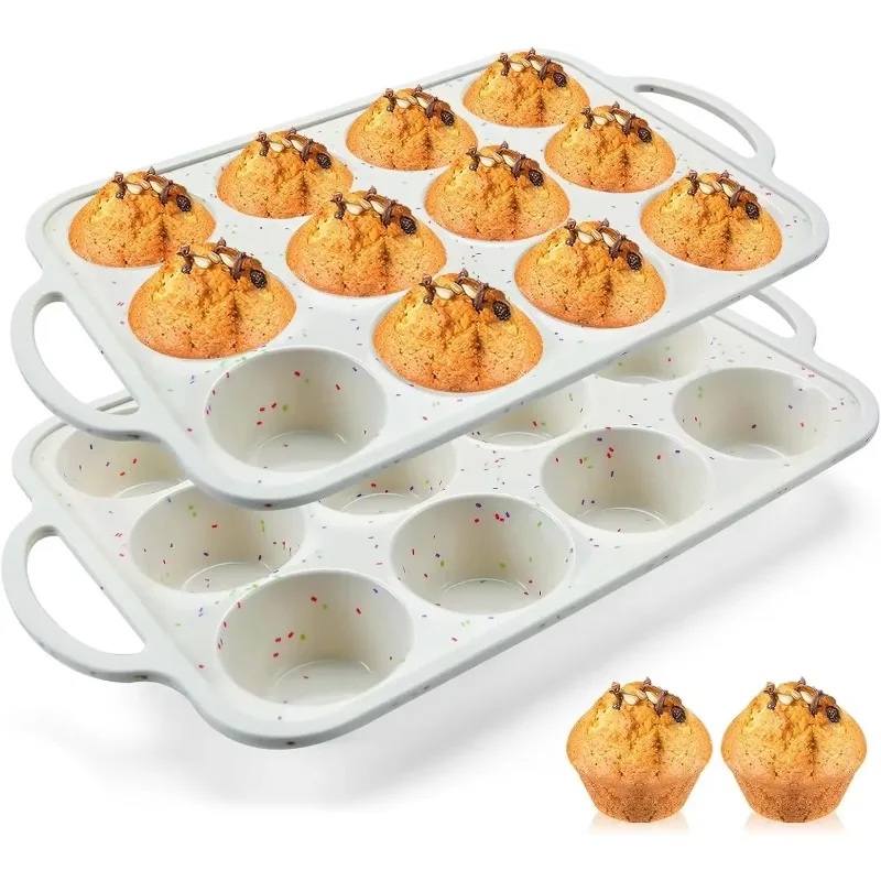 

2Pack Silicone Muffin Pan for Baking with Metal Reinforced Frame, 12 Cup Regular Size Cupcake Pan, BPA Free Silicone Muffin Tray
