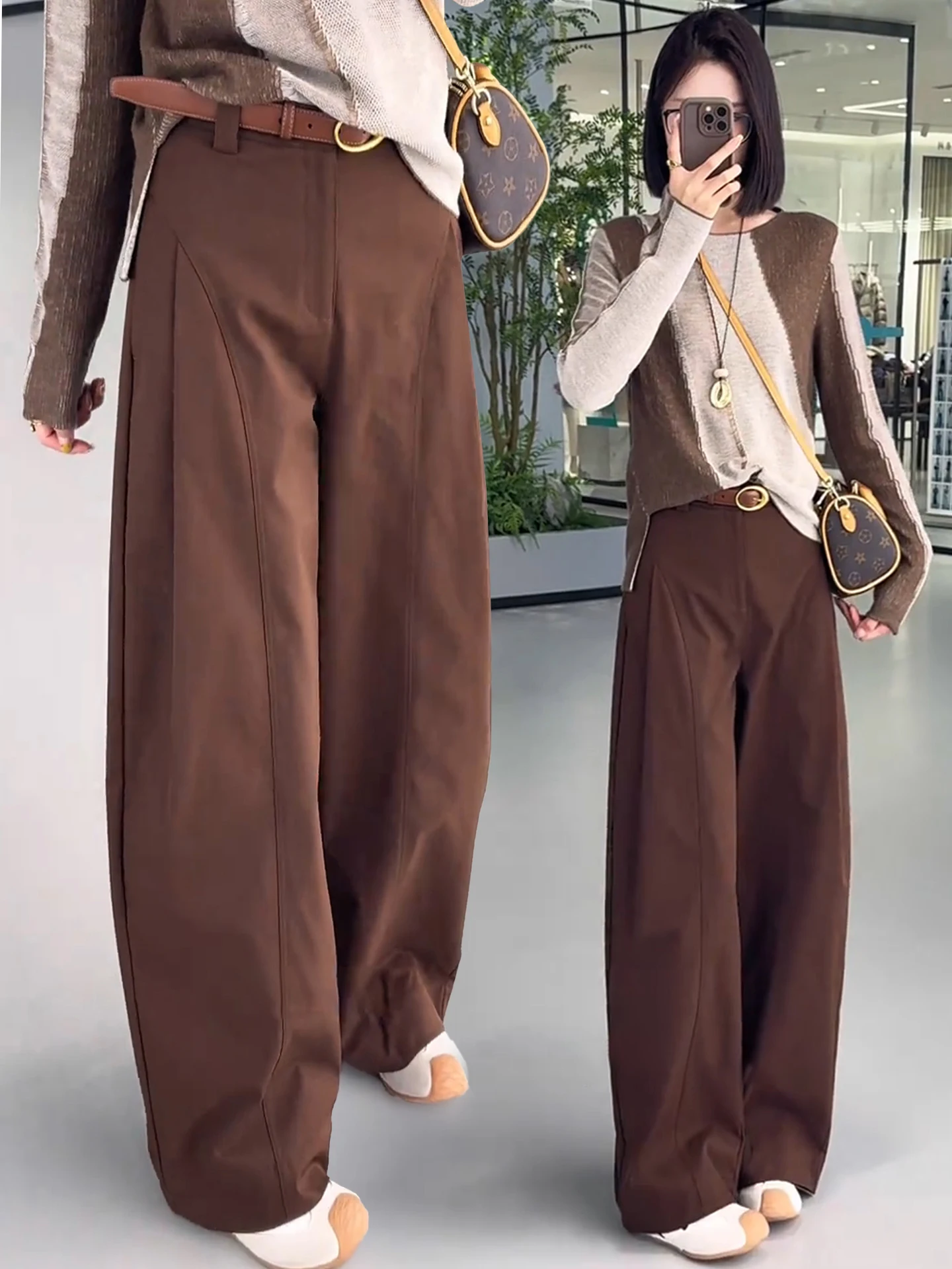 

Женские повседневные брюки с высокой талией, широкими штанинами и плиссировкой, весна-осень, свободные, прямые, фасона «бананы», комфортные, из полиэфирного волокна