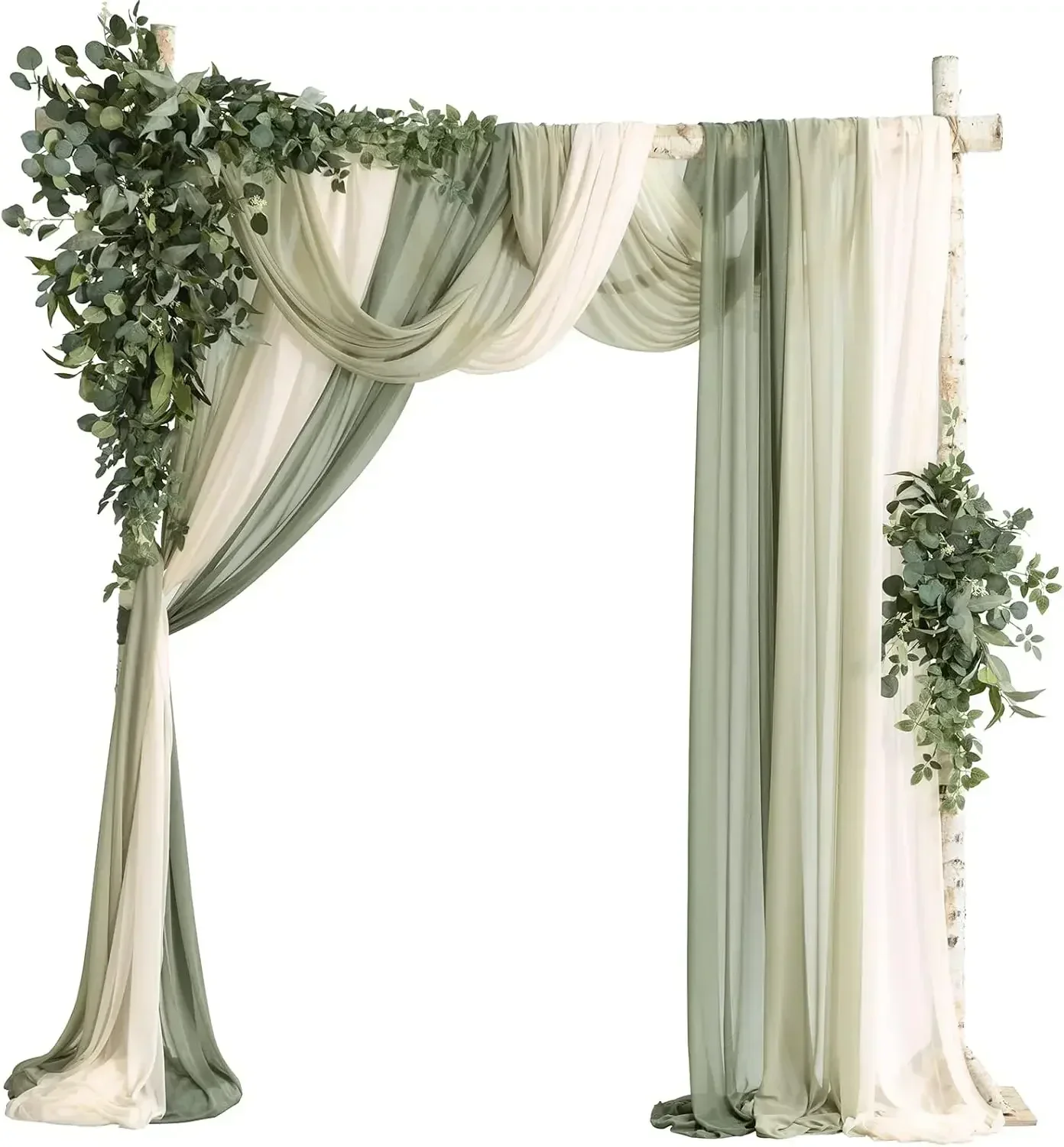 

Wedding Arch Flowers with Sheer Drapes Kit - Artificial Green Floral Arrangements for Ceremony Backdrop, Spring Greenery Arbor D