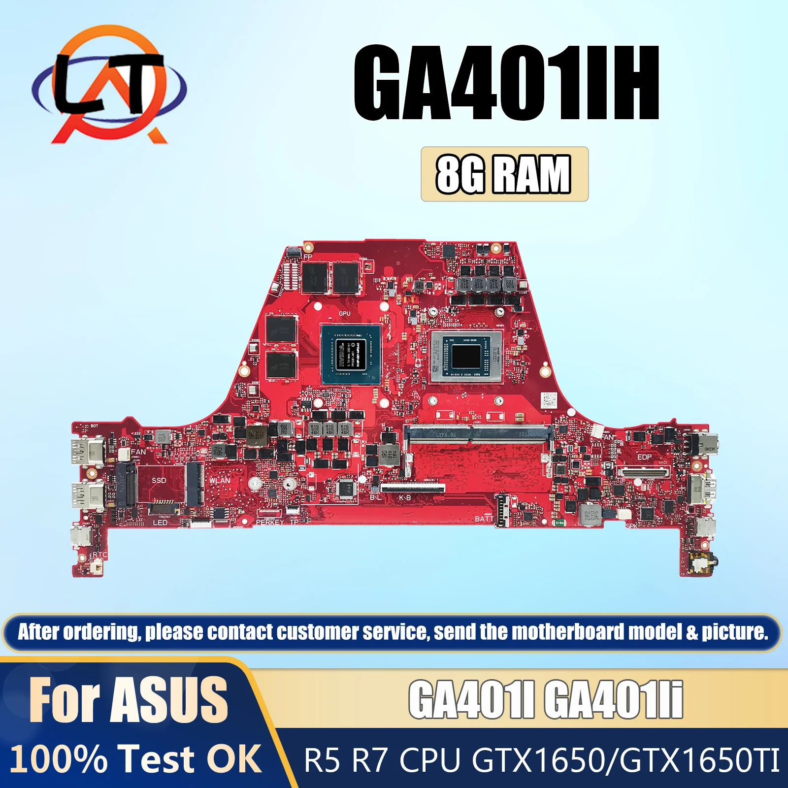 GA401I Mainboard For Asus GAMER ROG Zephyrus G14 GA401IH GA401Ii Laptop Motherboard With R5 R7 CPU 8G RAM GTX1650/GTX1650TI DDR4