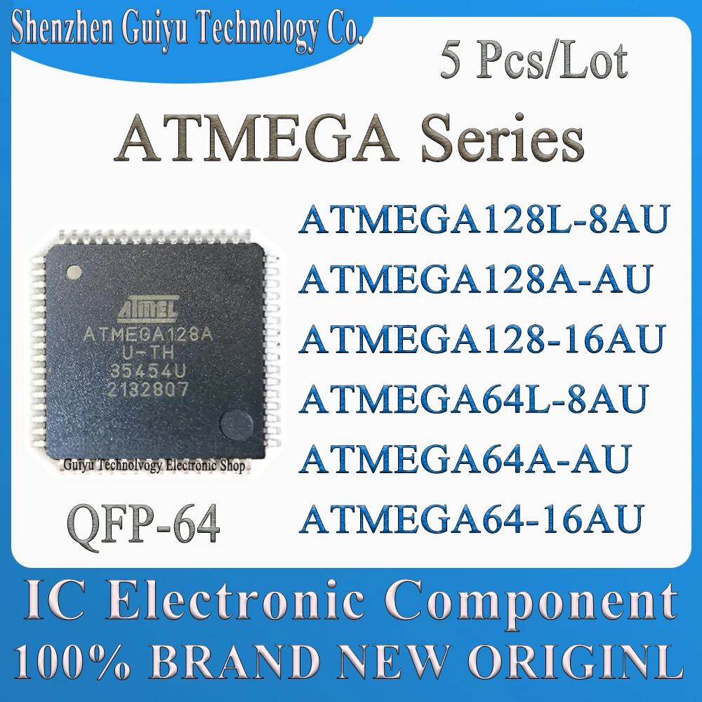 5Pcs/Lot ATMEGA64-16AU ATMEGA64A-AU ATMEGA128-16AU ATMEGA64L-8AU ATMEGA128A-AU ATMEGA128L-8AU ATMEGA QFP-64 IC Chip