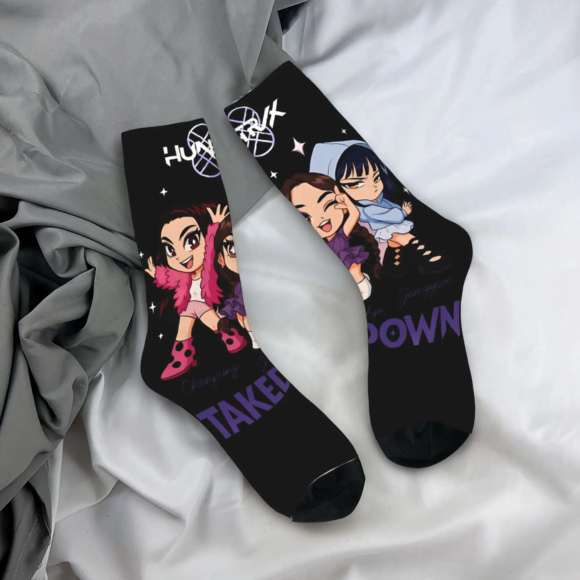 KPop Demon Hunters Socks  Casual Stockings Autumn Anti Sweat Adults Men Socks Comfortable Printed Cycling Socks