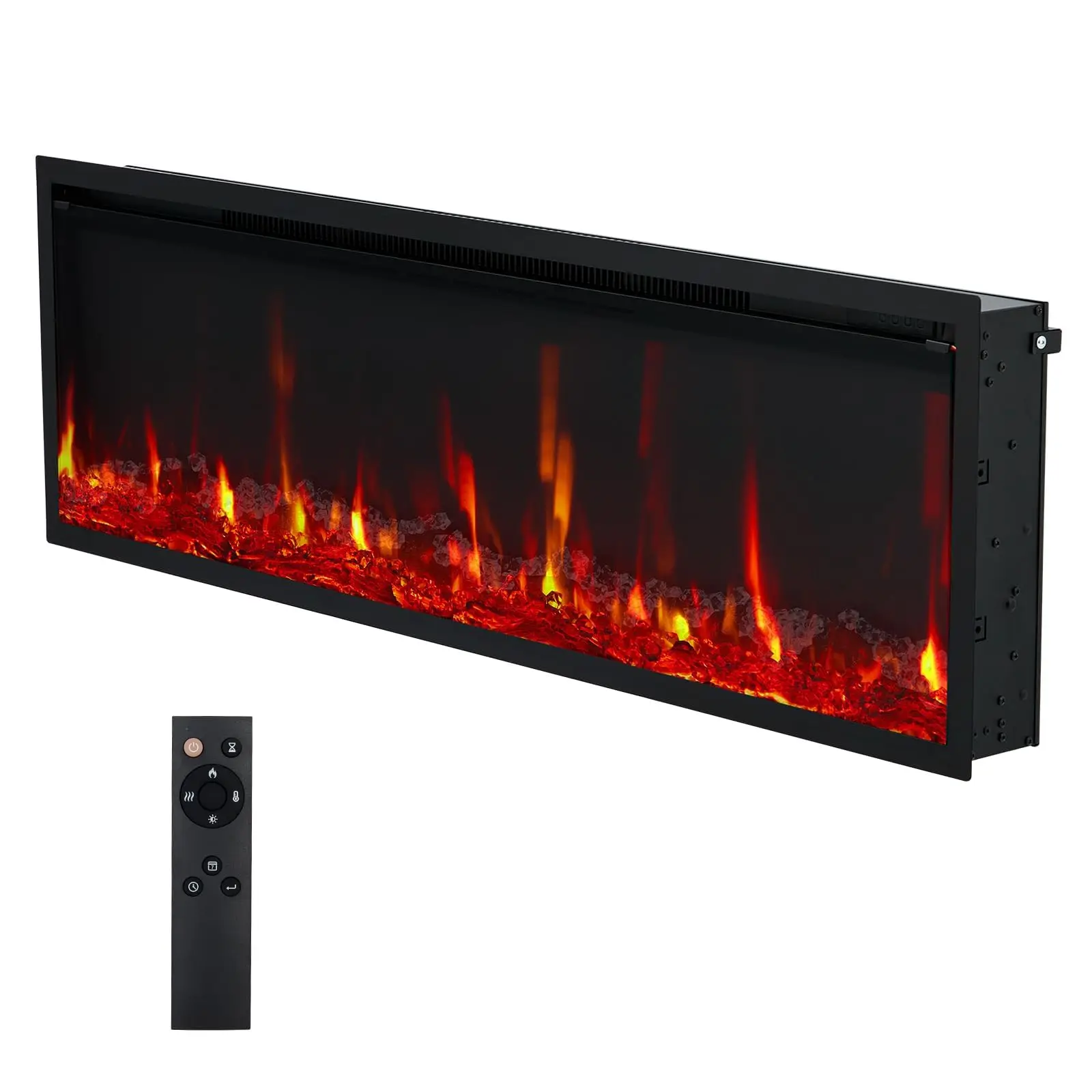 50" Electric Fireplace Insert with 12 Flame Colors, 5 Brightness Levels, 750/1500W (5000 BTU) Heater for 400 Sq Ft, Recessed or Wall-Mounted Ultra-Slim Design with Log & Crystal, Remote & Touch Control, Timer