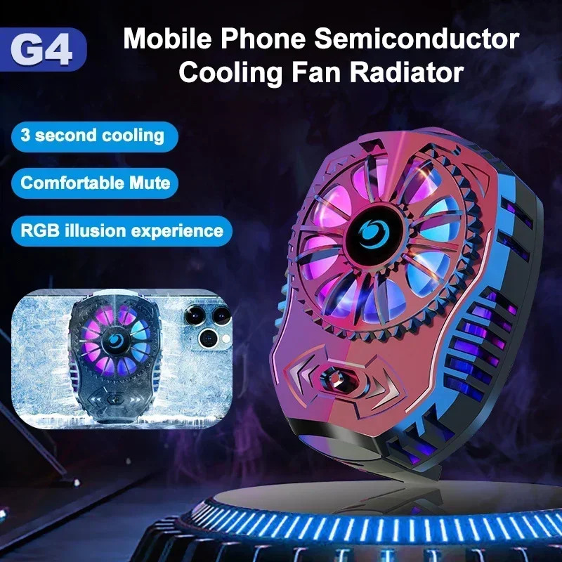 

G4 Mobile Phone Cooler Semiconductor Cooling Fan Radiator Back Clip Game Cooler for IOS Android Gaming Accessories w/ RGB Light