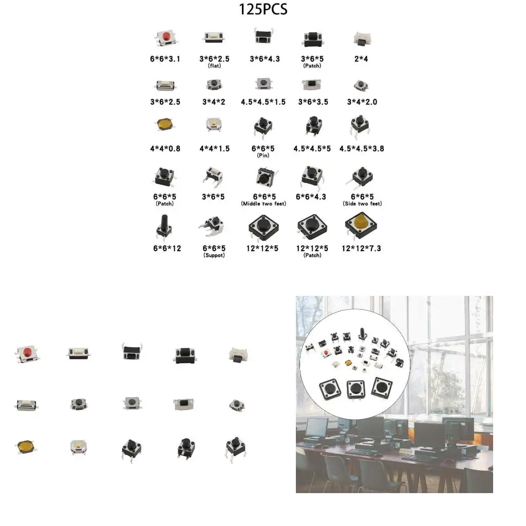 

125Pcs Push Button Switch Micro Momentary Tact Switch Assortment