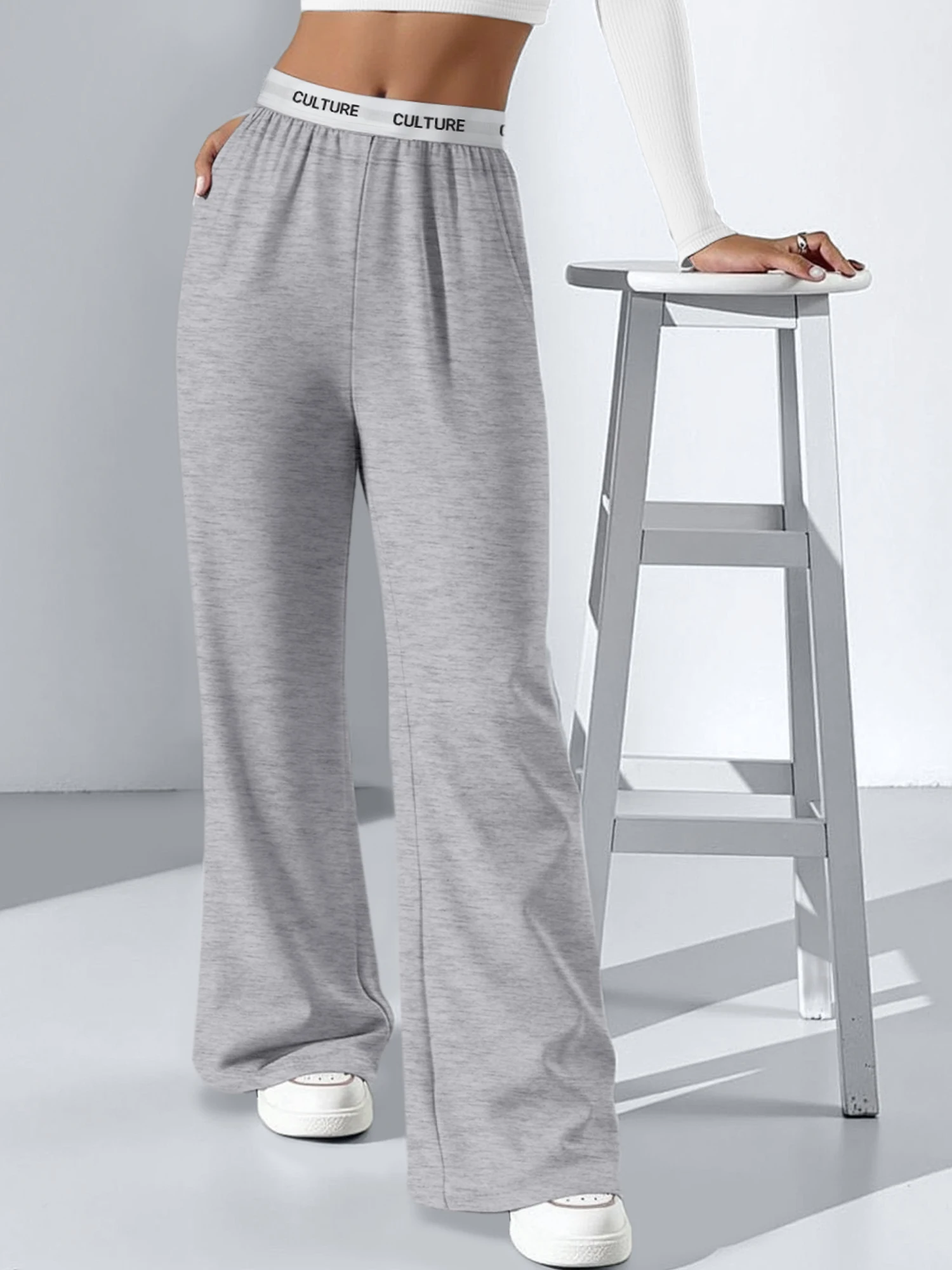 بنطال نسائي عصري واسع الساق "CULTURE" بحزام خصر ناعم وفضفاض مناسب #2