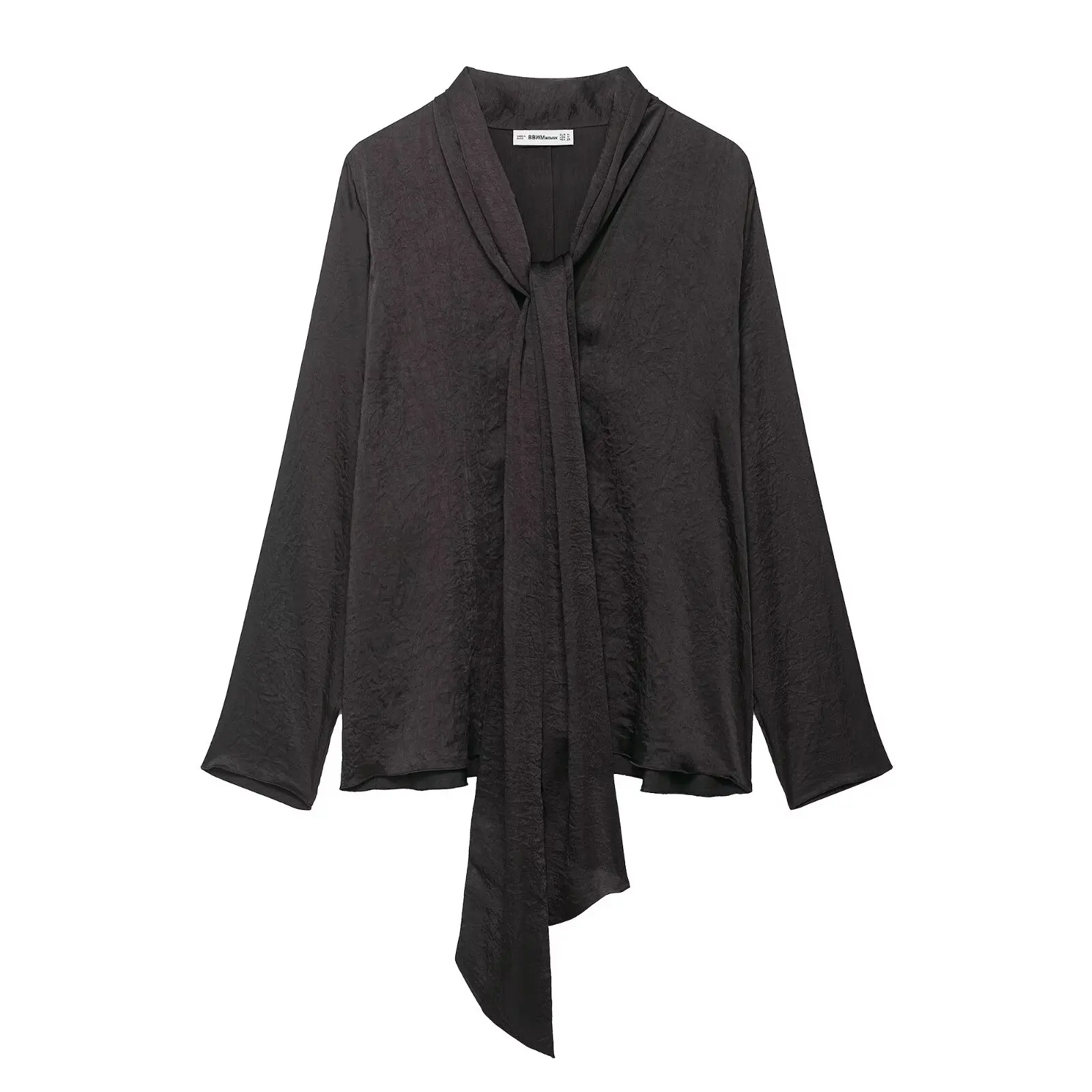 

Woman Fashion Knot Decorative Collar Long Flowing Cover Shirt Casual Long Sleeve Shirts Autumn