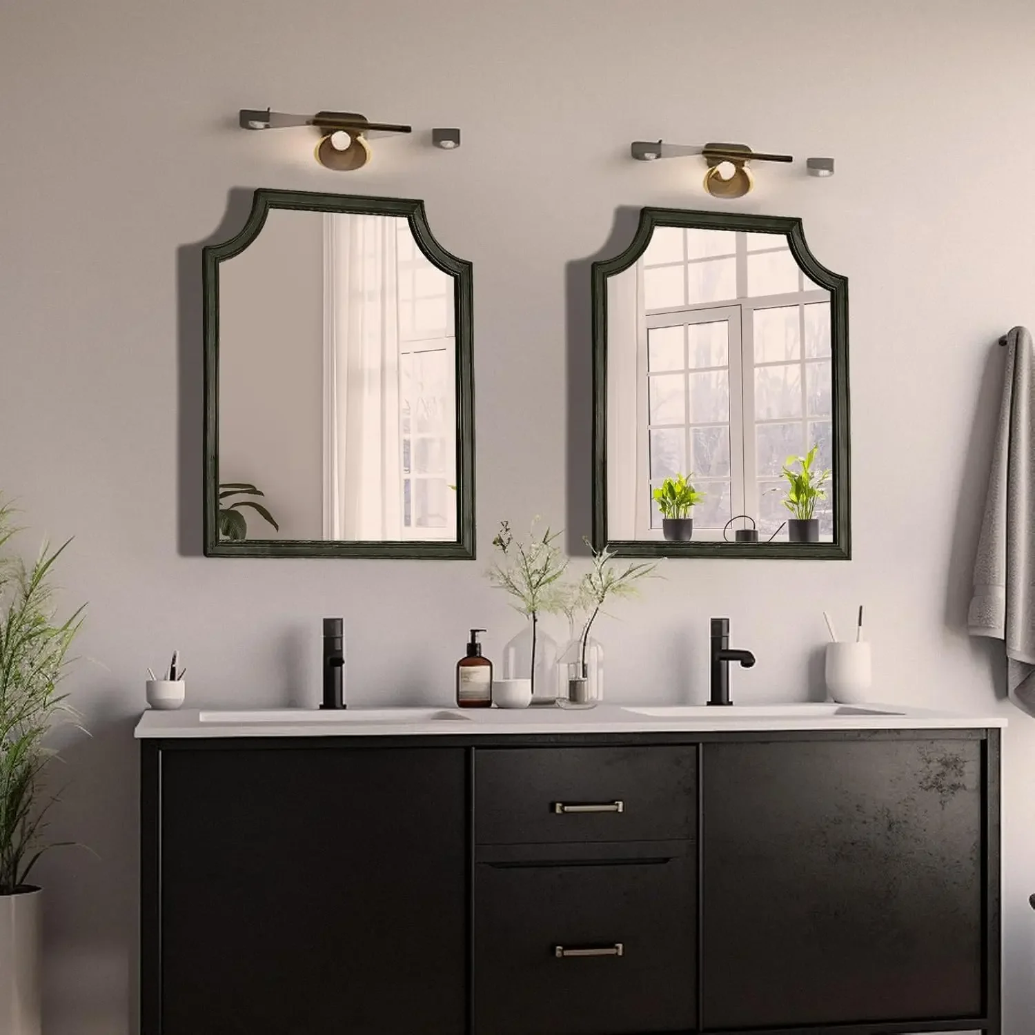 Wellenförmiger, rechteckiger schwarzer Wandspiegel, 40,6 x 50,8 cm, für kleine Badezimmer-Waschtisch, Flur und Schlafzimmer, dekorativer Spiegel