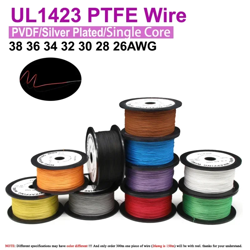 

5/10/50M UL1423 PTFE Single Core Wire 38/36/34/30/28/26AWG High Temperature Electronic DIY Micro Fine Silver Plated Copper Cable