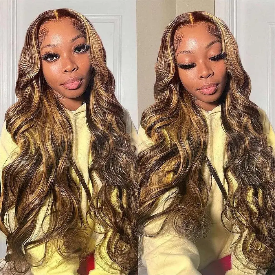 Addictive 250% 30 Inch Body Wave Highlight 13x6 HD Lace Front Human Hair Wig 4/27 Color Ombre 13x4 Lace Frontal Wig for Women