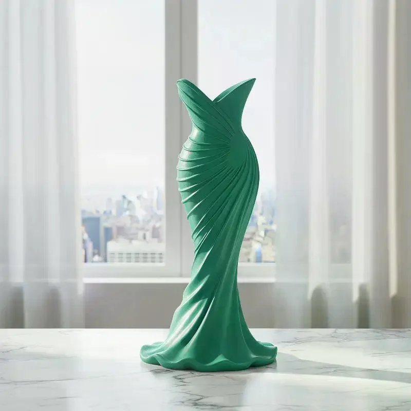 Elegant Dress Shape Plastic Vase Modern Flower Vase Floral Decor Mouth Simple Stylish Container Home Wedding Table Decorative