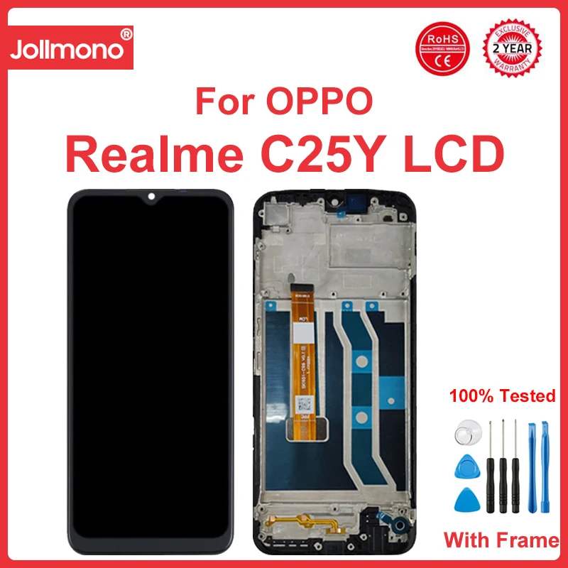 شاشة LCD مع شاشة إطار ، مجموعة محول رقمي تعمل باللمس ، Realme C25Y ، RMX3265 ، RMX3268 ، RMX3269 ،