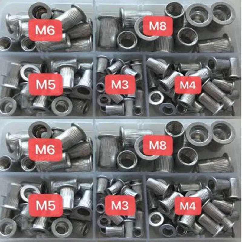 

100Pcs M3 M4 M5 M6 M8 Aluminum Flat Head Rivet Nuts Set Rivet Nuts Insert Rivets Mix Size Premium Automatic Rivet Tool Set