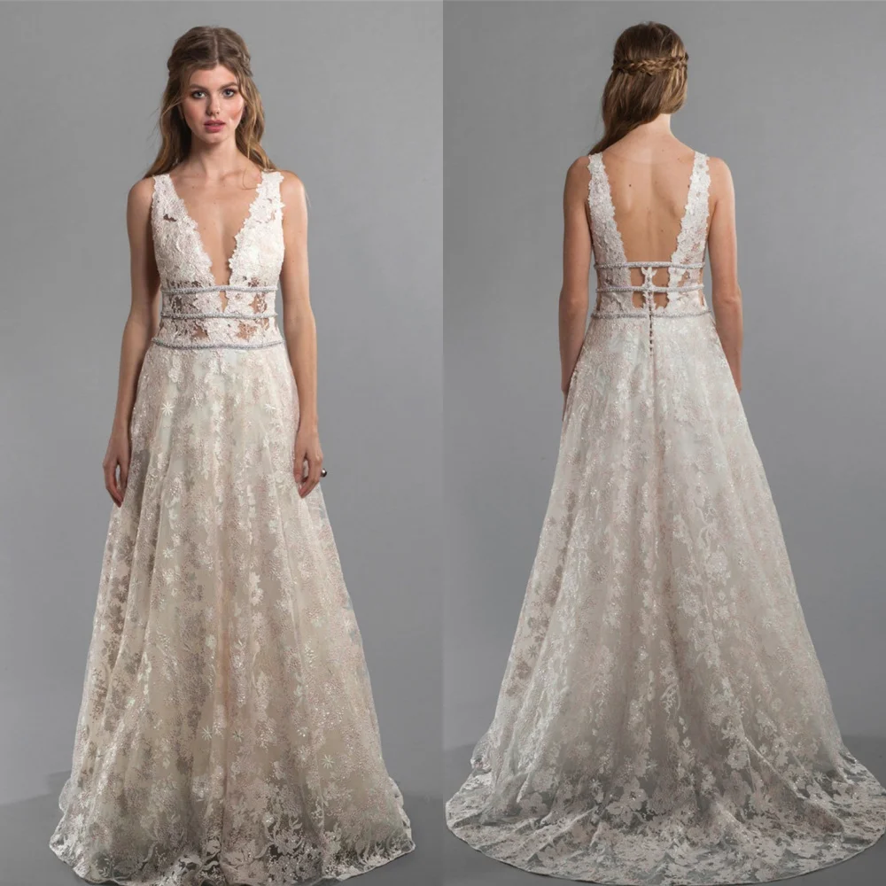 

Customized High Quality Pink Organza Wedding Dress Temperament V-Neck Cap Sleeve Sleeveless Bridal Party Backless Bridal Gowns