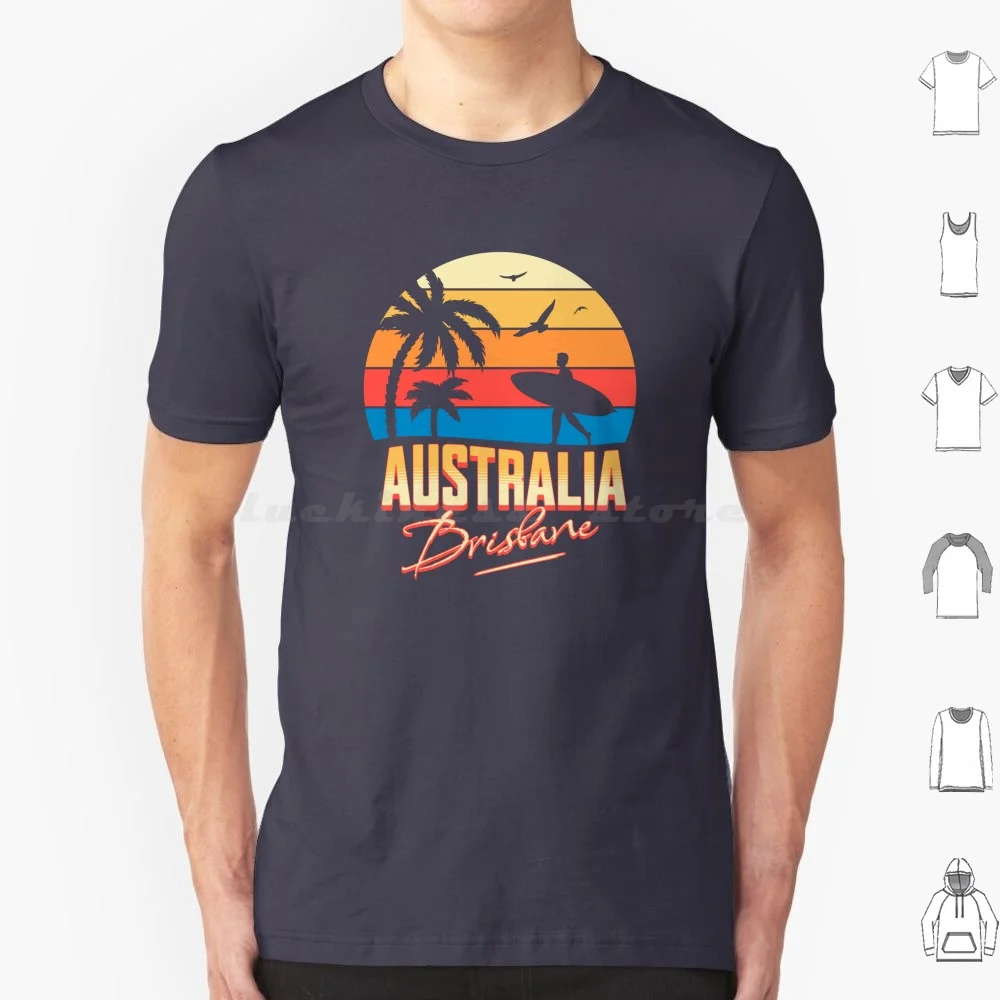 Australia Brisbane-Retro Surf T Shirt 6xl Cotton Cool Tee Brisbane Australia Retro Surf Beach Sunset Palm Tree Surfer Ocean