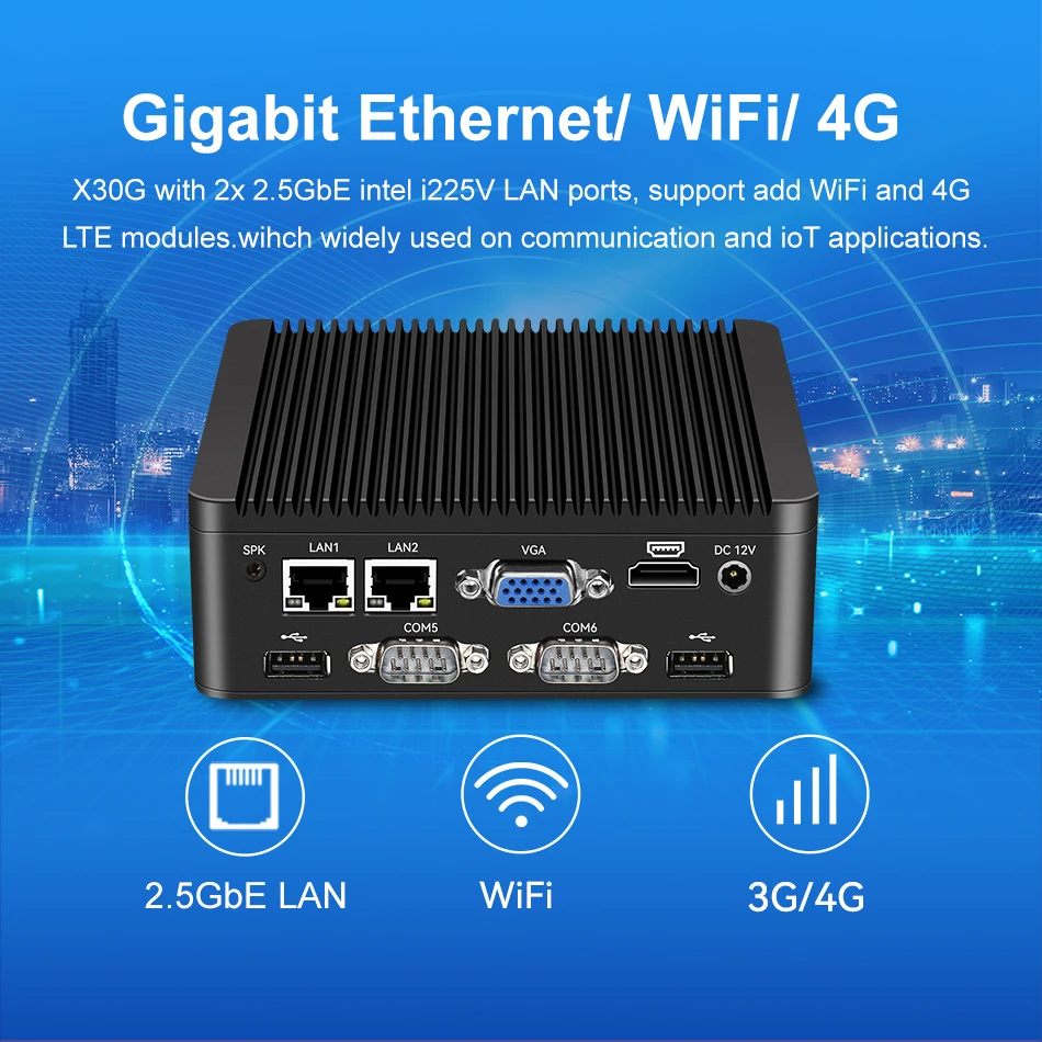 미니 PC 인텔 펜티엄 N5000 J4125 2x GbE LAN 6x COM RS232 RS485 6x USB GPIO 확장 가능 지지대 SIM 4G WiFi 윈도우 10/11 우분투