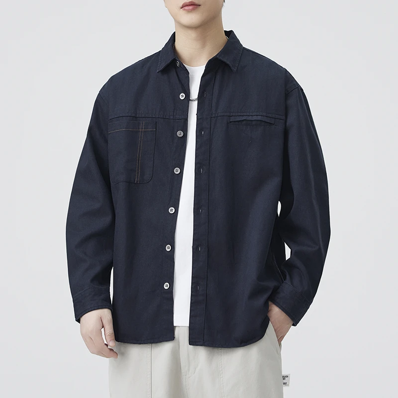 Denim Shirt Men Japanese Streetwear Fashion Loose Casual Long Sleeve Jeans Cargo Shirts Coat Cityboy Cardigan Blouses Coat