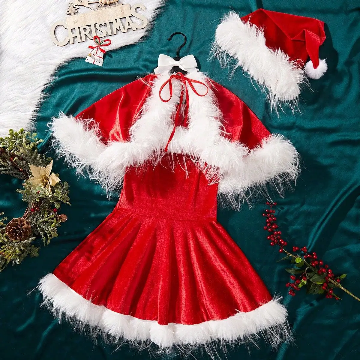 

New Women's Sexy New Year Red Nightgown Lady Christmas Party Cosplay Costumes Sweet Girl Off-shoulder Dress With Cover