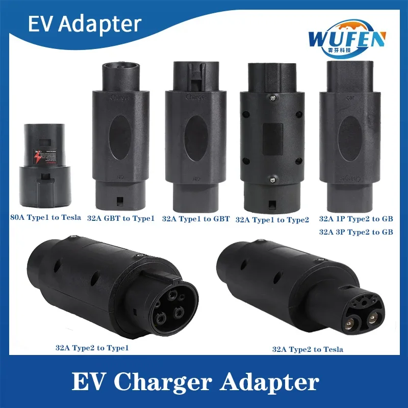 

32A Electric Vehicle Charging Connector Type 2 to Type 1 J1772 EV Adapter Type 2 to GBT EVSE Charger Type 2 to Tesla EV Adaptor