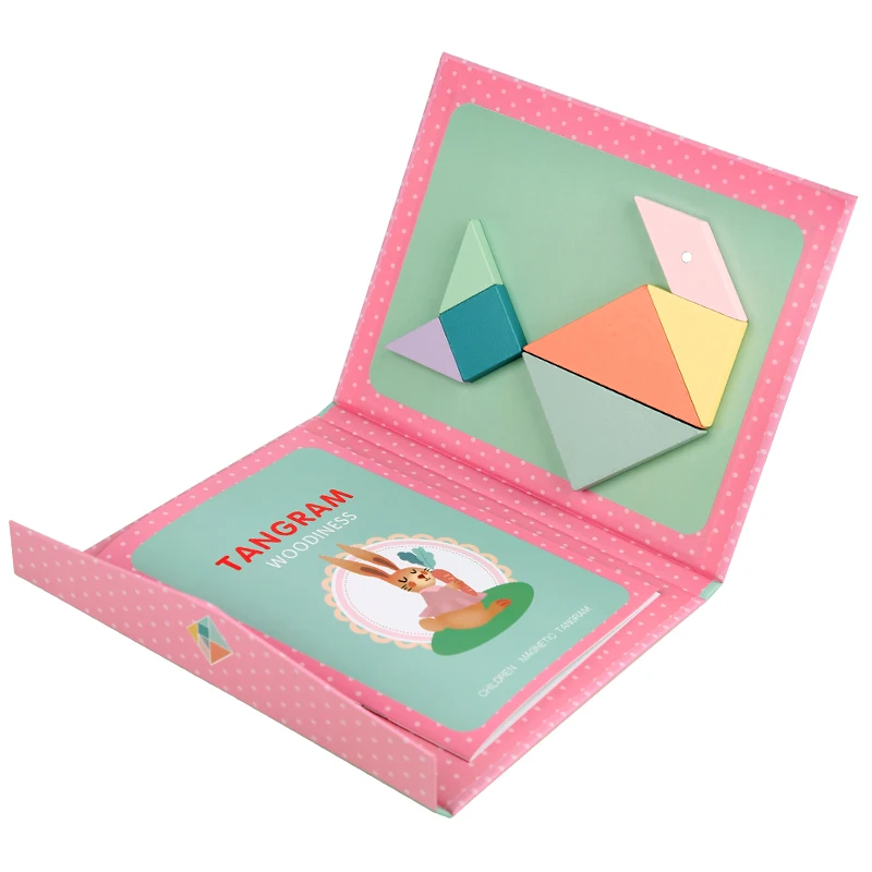 Houten puzzel magnetische tangram puzzelboek educatief speelgoed voor kinderen baby kind draagbare Montessori leren intelligentie