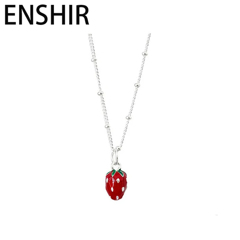 ENSHIR Strawberry Pendant Beads Chain Necklace For Women Clavicle chain Sweet Elegant Fashion Summer Jewelry Gifts Wholesale