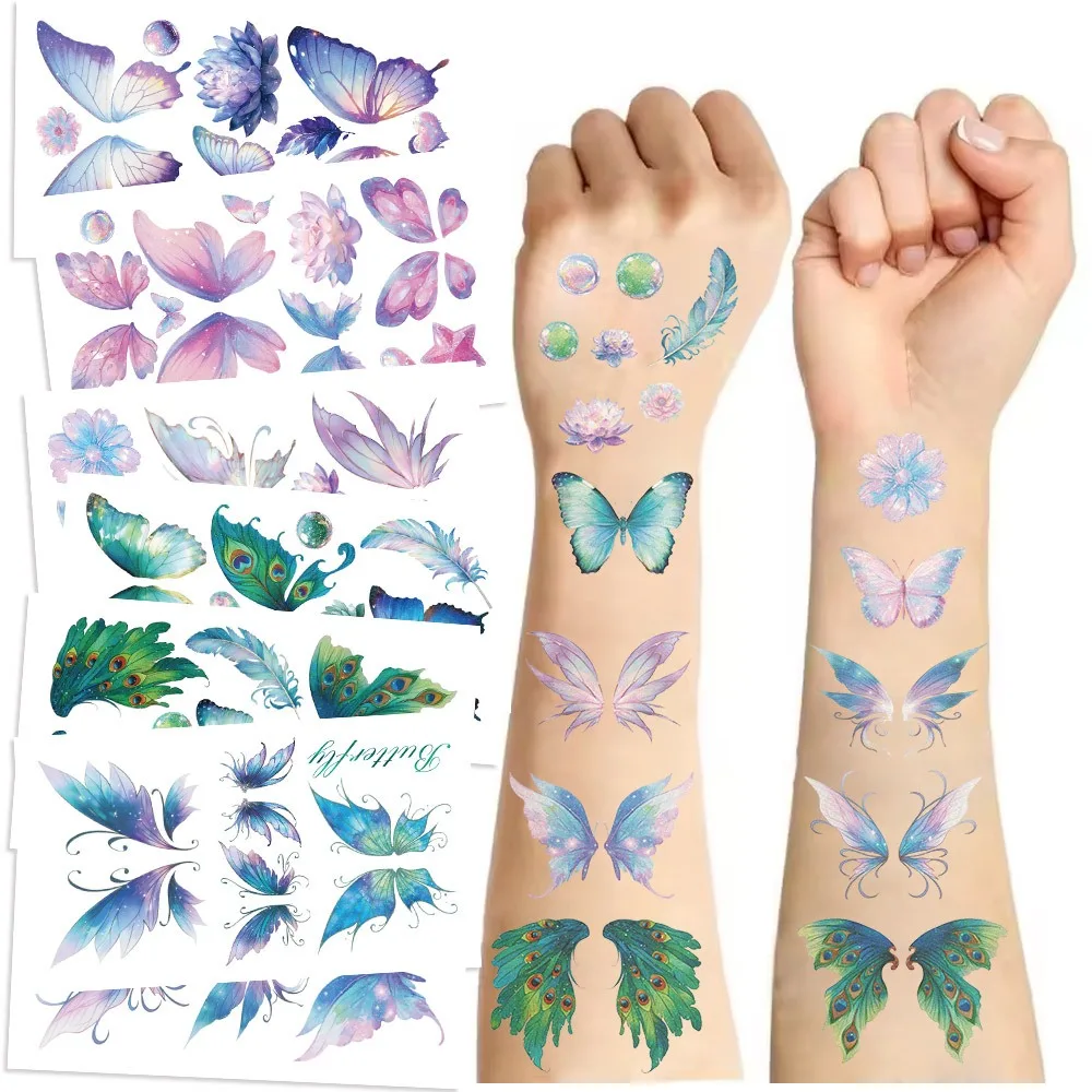 Cartoon Butterfly Tattoo Stickers Temporary Body Art for Girls Party Supplies Funny Face Stickers Easy Apply Remove Gift Idea