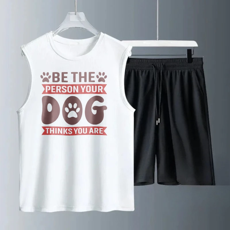 بدلة صدرية رجالية صيفية بدون أكمام مطبوعة كن الشخص كلبك يعتقد أنك تانك القمم + شورت رجل المال القديم الرجال #1