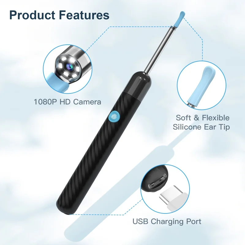 Ear Wax Remover,Wireless Otoscope Earwax Removal Tool 1080P HD WiFi Ear Endoscope With LED Light,3.5mm Visual Ear Scope Camera S
