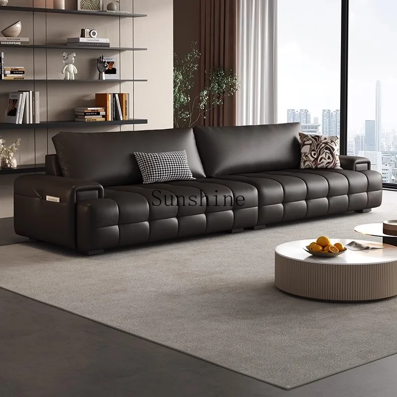 Italian first-layer leather living room straight sofa furniture