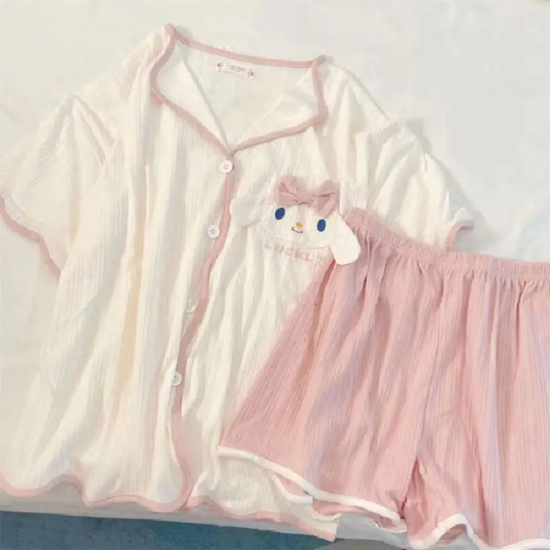 Pajamas 2026 New Summer Best-Selling Season Women's Short-Sleeved Shorts Cinnamoroll Embroidered Cute Girl Loose Home Wear Set