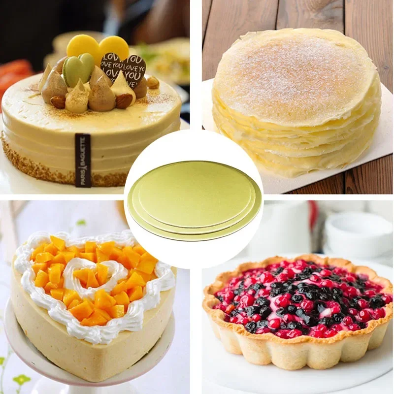 10Pcs Round Mousse Cake Boards Gold Silver Cardboard Cake Drums Disposable Cupcake Dessert Tray Card Gasket Cake Decorating Tool