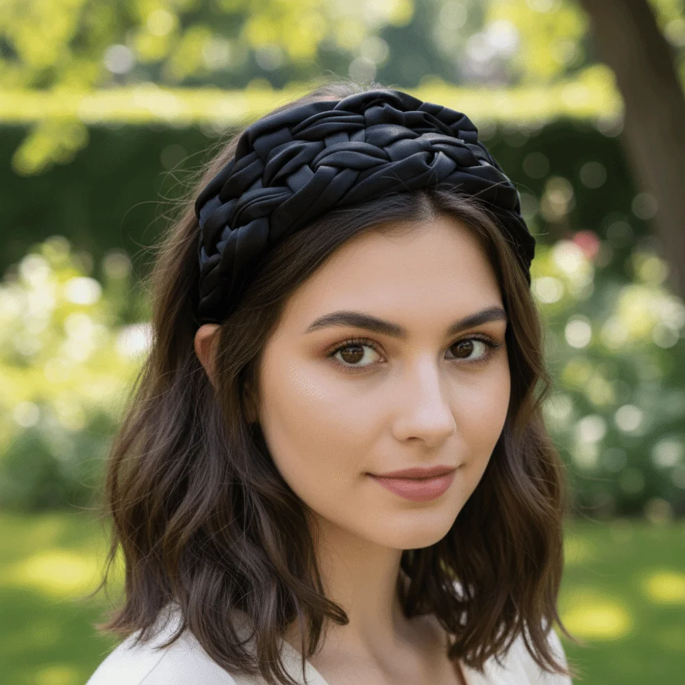 

Fashion Satin Braided Hairband Wide Thickened Black Headband Padded Design Korean Style Women Head Hoop Headdress