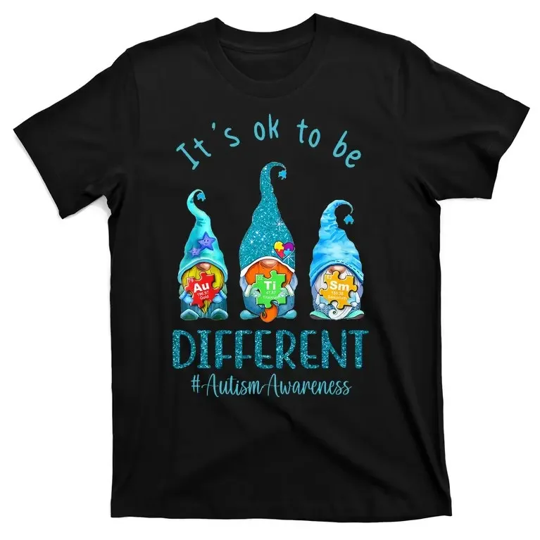 It's Ok To Be Different Autism Awareness Gnome T-Shirt 100% Cotton O-Neck Summer Short Sleeve Casual Mens T-shirt New Size S-3XL