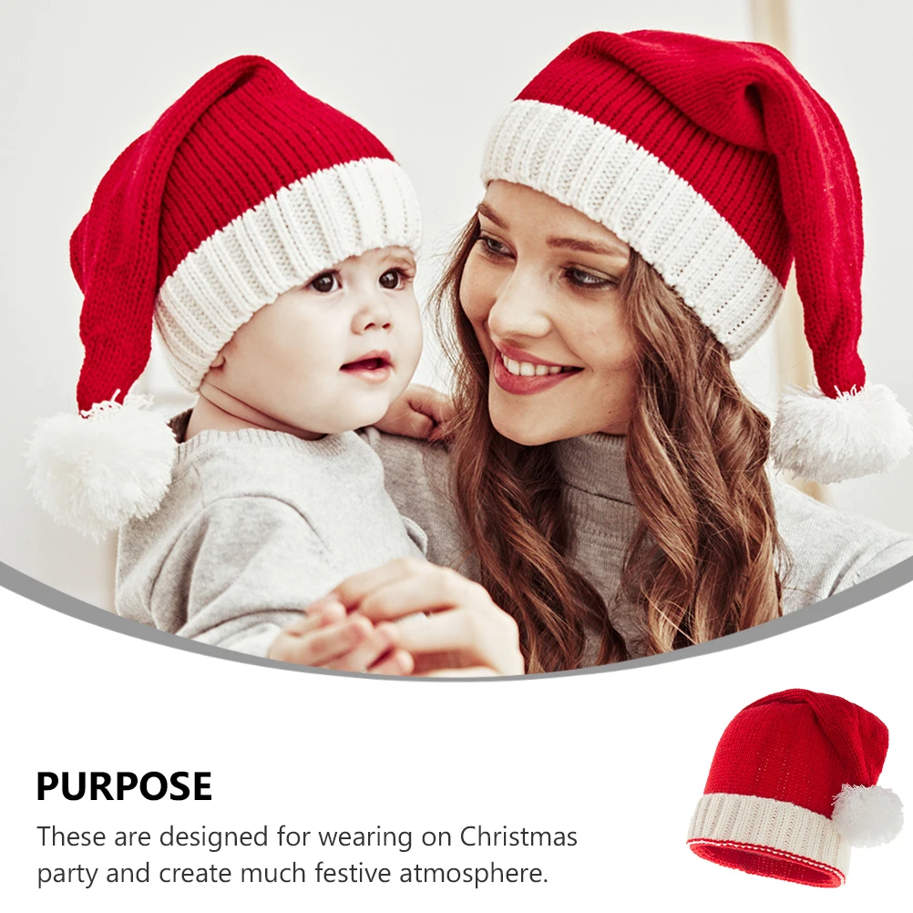 

Christmas Knitted Hat Santa Hat Wool Lining Warm Winter Holiday Party Hats for Kids Adults Women Red White Design Christmas