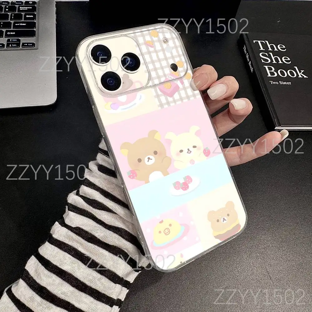 Capa de telefone fofa de urso r-rilakkuma para iphone 17,16,15,14,13,12,11 pro, max, plus, x,xs, xr, se4, e mini transparente macio