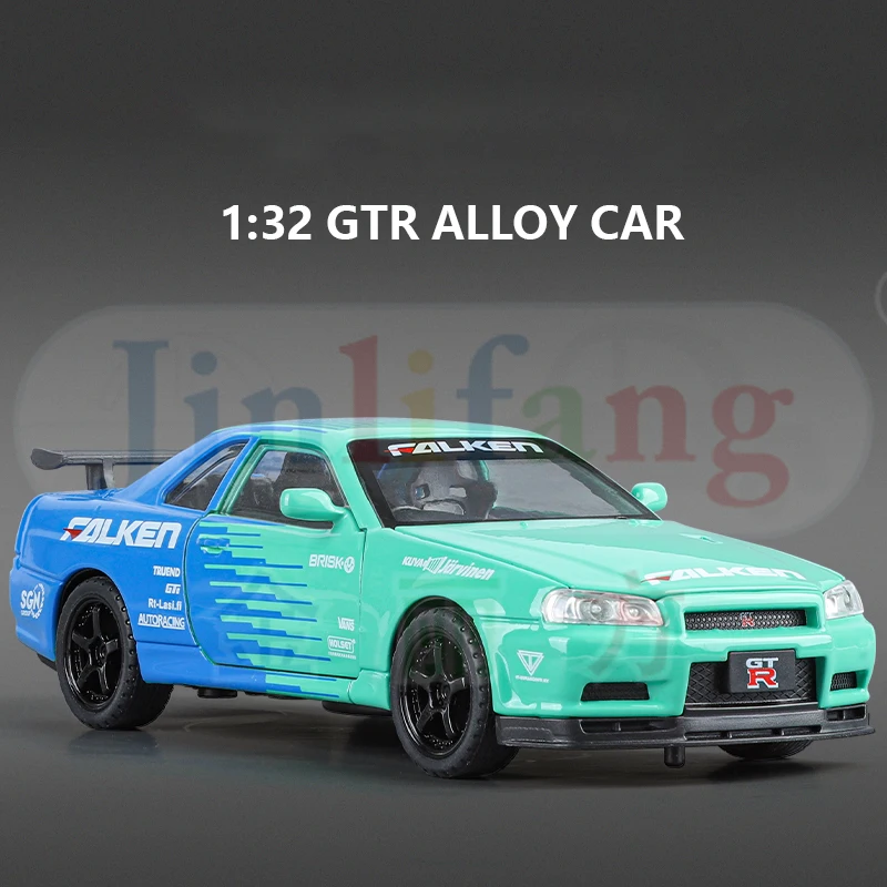 1:32 Nissan GTR R34 Skyline Alloy Die Cast Toy Car Model Sound and Light Children\'s Toy Collectibles Birthday gift