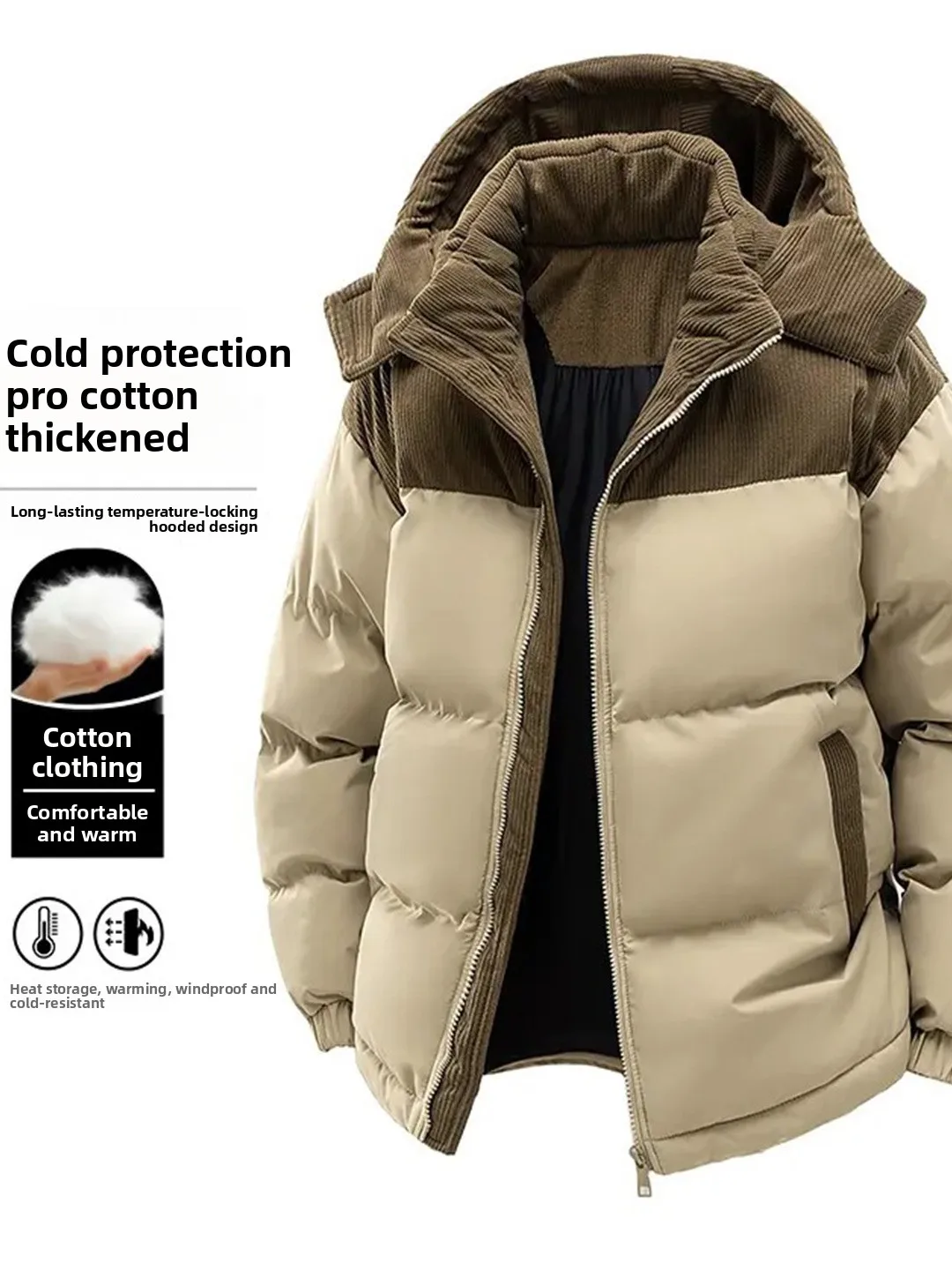 

Thickened down Cotton Jacket for Men Winter Warm Anti-Cold Detachable Hat Fashionable Versatile Outerwear Casual Loose Fit