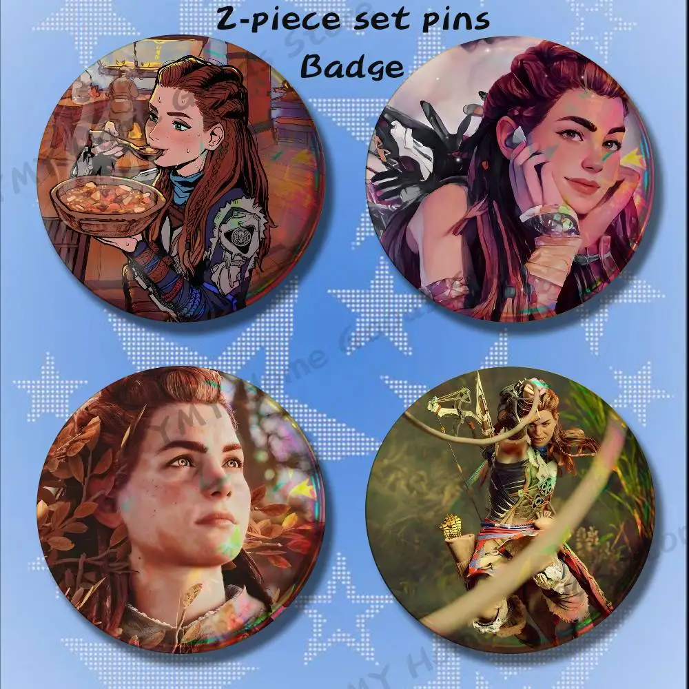 Red Hair A-Aloy Horizon Zero D-Dawn 2-piece set Free Mix Backpack Clothes Jewelry Accessories Round Badge Collection Gifts